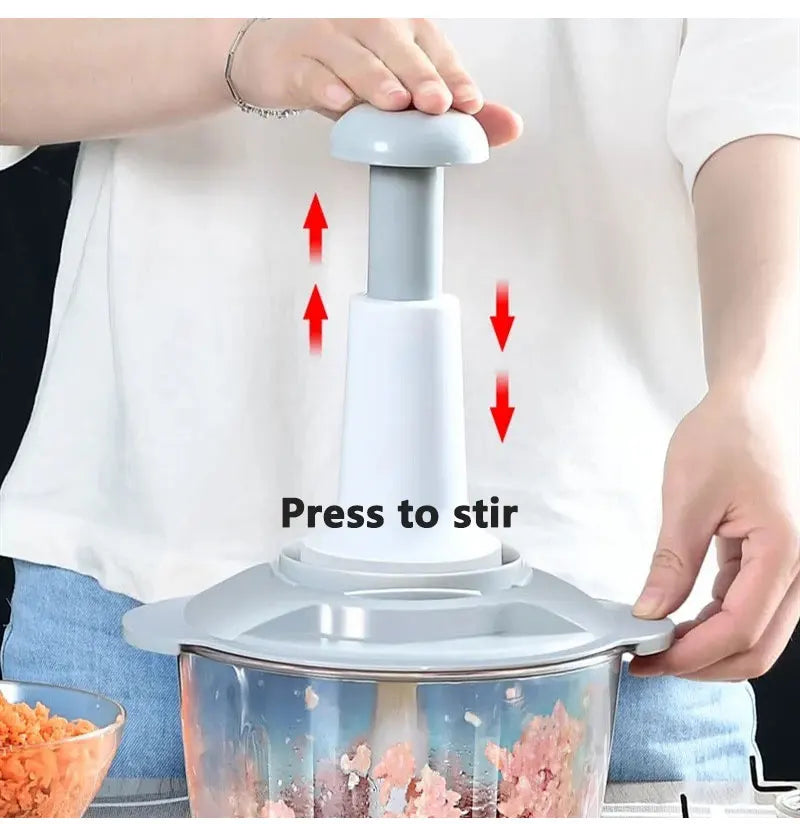 Manual Hand Push Chopper and Mixer - 2 Liter - 4 Blades