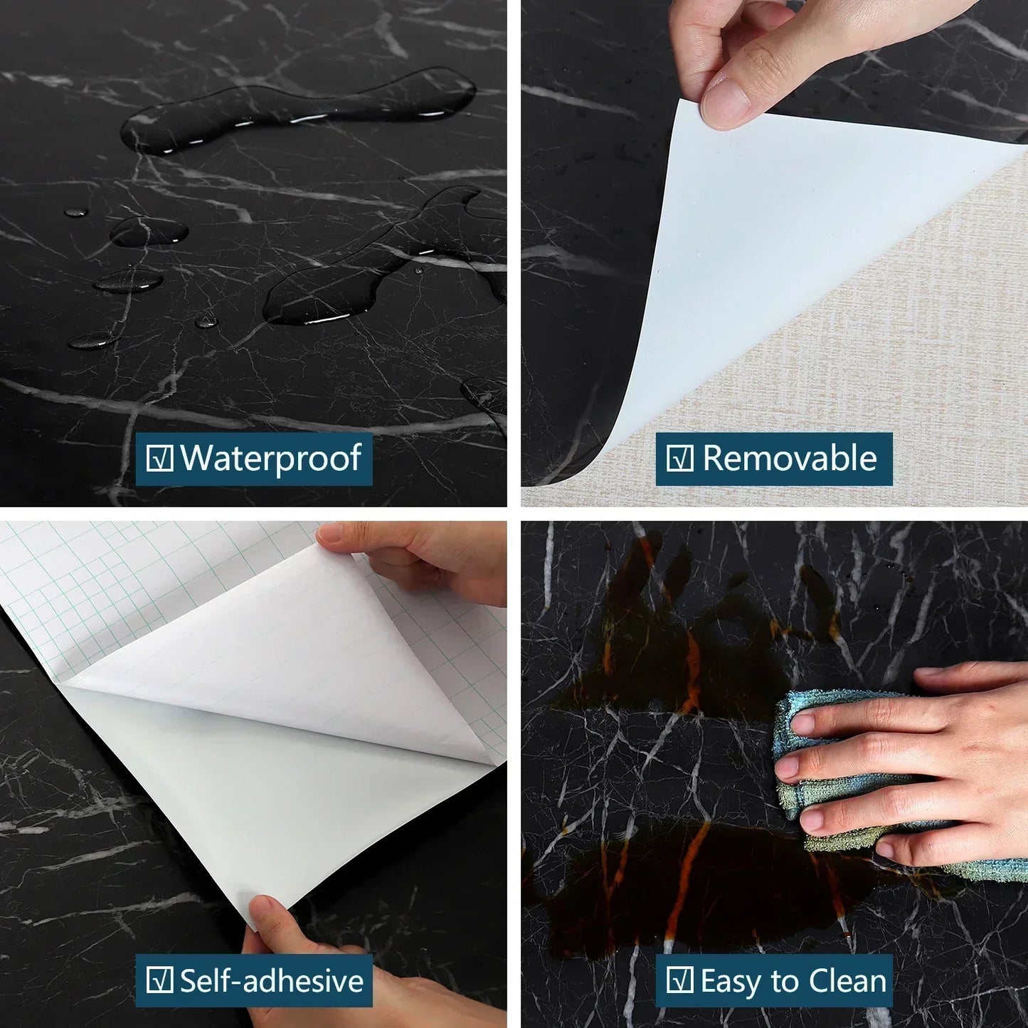 Marble Sheet For Kitchen Shelves Black/White (24x78 inches)