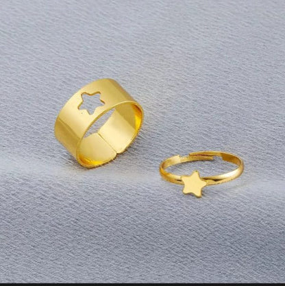 2pc Golden Trendy Star Couple Ring