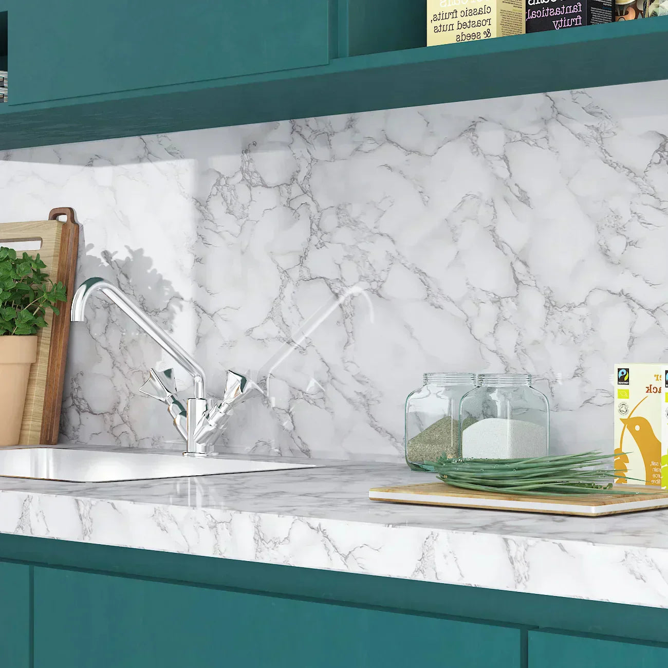Marble Sheet For Kitchen Shelves Black/White (24x78 inches)