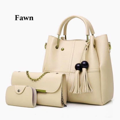 Handbag Set with Hand Clutch and Mini Wallet - Set Of 3