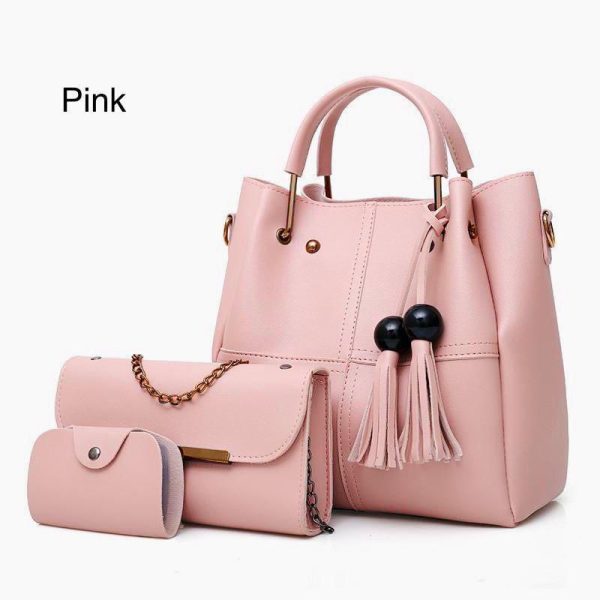 Handbag Set with Hand Clutch and Mini Wallet - Set Of 3