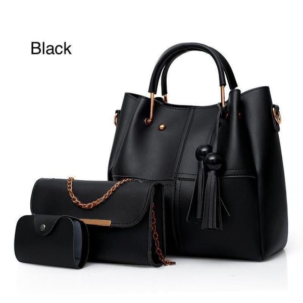 Handbag Set with Hand Clutch and Mini Wallet - Set Of 3