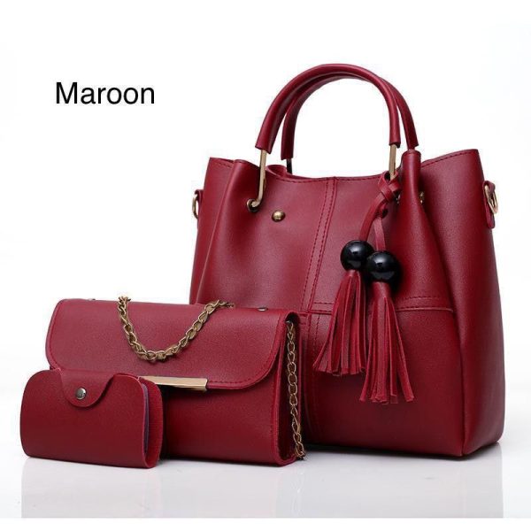 Handbag Set with Hand Clutch and Mini Wallet - Set Of 3