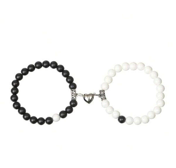 Pack Of 2 Beads Black And White Couple Bracelet