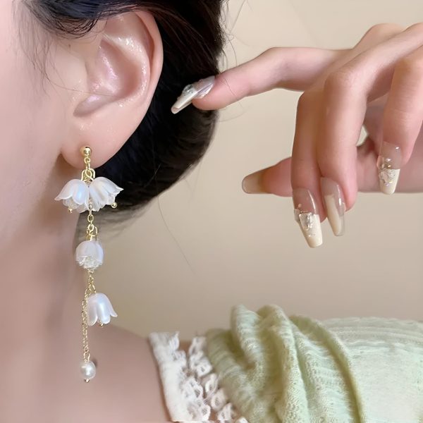 Shein Elegant Pearl And Flower Drop Earrings For Women Girls